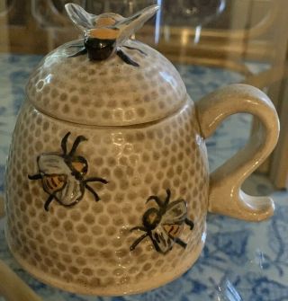 Vintage Arnels Pottery Bee Hive Honey Pot Jar Ceramic Hand Painted Signed