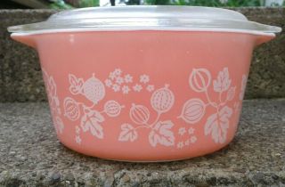 Vintage Pyrex Pink Gooseberry 1 Qt Quart Casserole Bowl Dish 473 Chipped W/ Lid