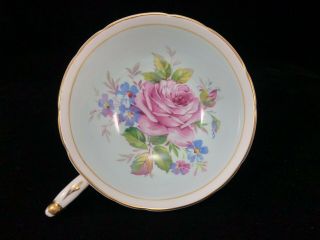 VTG PARAGON TEA CUP & SAUCER China ENGLAND Light Blue Gold Gilt Pink Rose Floral 4