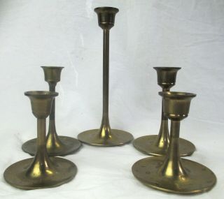 Vintage Set Of 5 Solid Brass Candle Stick Holders 7 ",  4 ",  4 ",  3 ",  3 "