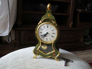 Schmid Clock Germany 8 Day Vintage Miniature Wind Up Green 1