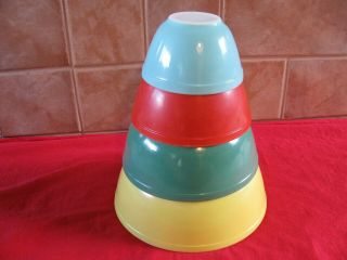 Vintage Pyrex Primary Colors Mixing Bowls Complete Set Of 4 No Chips