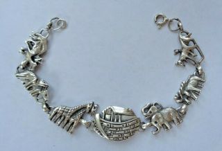 Vintage Sterling Silver 925 Noahs Ark Animal Link Bracelet