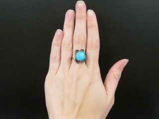 Vintage Navajo Sterling Silver Turquoise Flower w/ Feather Ring Sz 7.  25 4