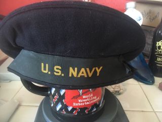 Vintage U.  S.  Navy Dark Blue Wool Cap / Hat / Beret Size 7 And 1/8.