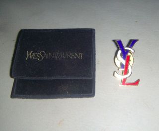 Vintage Ysl Logo Gold Tone - Blue/white/red Enamel Pin Brooch