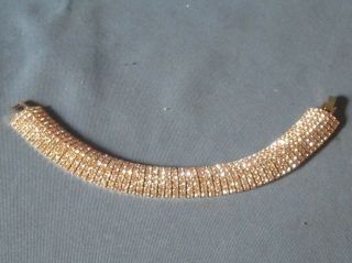 Vintage Gold - Tone Metal Claw Set Clear Rhinestone Bracelet