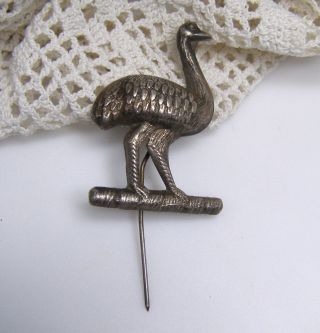 Vintage Silver Ostrich Emu Bird Stick Pin Hat Pin