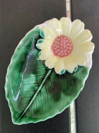 Vintage Ceramic Daisy Floral Tea Bag Spoon Rest Majolica Dish