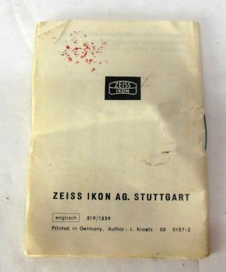 Vintage Instructions Booklet Zeiss Ikon Ikophot Light Exposure Meter 3