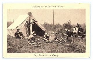 Vintage Postcard 1910 Official Boy Scouts In Camp Culver Pennant M1