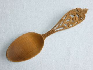 Vintage Norwegian Carved Wooden Wedding Spoon 7.  25 Inches Lovespoon