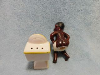 Vintage Funny Child on a Toilet Salt and Pepper - Black Americana - Japan 4