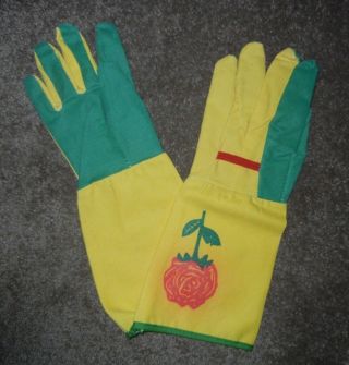 Vtg Cotton Gardening Yellow/green/red Rose Garden Gloves Size Women 