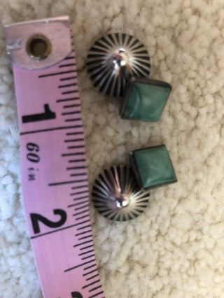 Vintage Sterling Navajo 1930’ S Silver Turquoise Stamp Work Dome Cufflinks