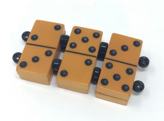 Vintage Butterscotch BAKALITE Stretch BRACELET Dominos w Black Beads 6
