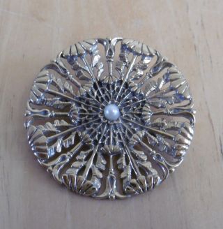 Vintage Gilt On Sterling Silver & Imitation Pearl Brooch By Malcolm Gray (ortak)
