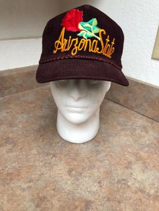 Vintage Cursive Arizona State Football Corduroy Rose Bowl Hat Rare