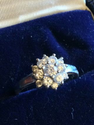 Ladies Vintage Solid Silver Ring With Large Cubic Zirconia Cluster Gem.  Size N.