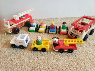 Vintage Fisher Price Cars Single Riders All Colors Fire Truck Taxi Mail Truck