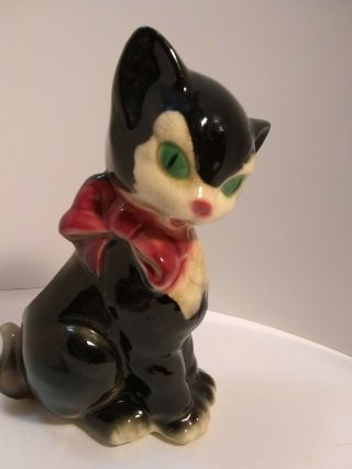 Royal Copley Black Cat Planter Figurine With Pink Bow Vintage 8 "