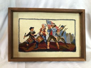 Vintage Crewel Patriotic 4th Of July Wall Art Americana 17 1/2by 11 1/2”