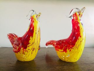 Vintage Murano Glass Birds Set Of 2 Mid Century Decor Exc 6 " High