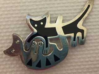 Vintage Anne Harvey Mexico Sterling Silver 2 Cats Frolicking Pin Brooch
