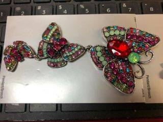 Vintage Jewelry Large Brooch Pin Rhinestone Butterfly Red Green Stones