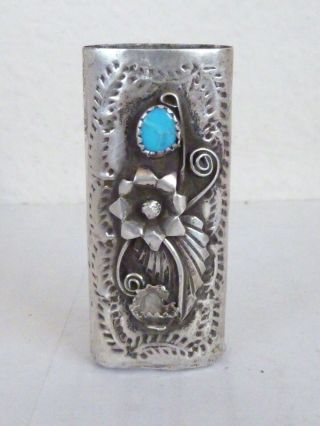 Vintage Southwest Native American Sterling Silver Turquoise Lighter Slip Case