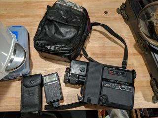 Canon Af 514 Xl - S 8mm Movie Camera With Bag And Nikon Flash Sb - E