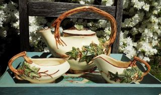 Vintage Mccoy Ivy Teapot W/ Creamer & Sugar Bowl