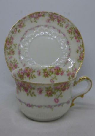 Vintage Duo By Haviland Limoges Pink And White Cup & Saucer Pink Roses