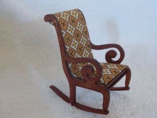 Vintage Miniature Rocking Chair With Fabric Doll House
