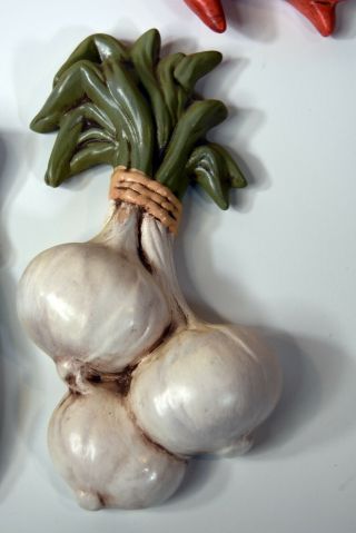 Set 4 Vintage Ceramic Vegetables Hand Painted Wall Decor Tomatoes Garlic Corn 3