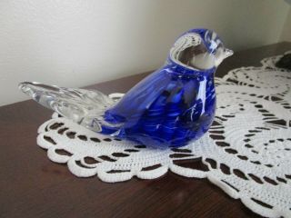 Vintage Joe St Clair Cobalt Blue Bird Art Glass Paperweight Figurine