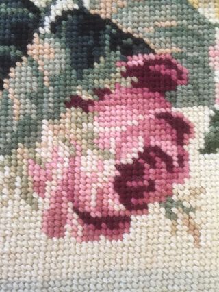Vintage Petit Point Needlepoint Roses Picture 17” Square Partially Finished