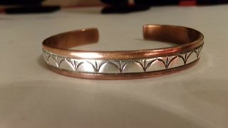 Vtg Randy Secatero Navajo Sterling Silver Hand Hammered Copper Cuff Bracelet
