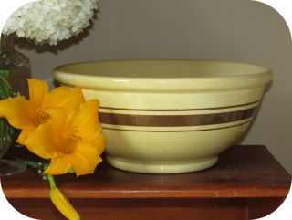 Vintage 13 " Yellow Ware Mixing Bowl W/ Brown Bands C.  1920 Made In Usa 120/ -