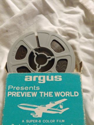 ARGUS presents PREVIEW THE WORLD produced by PAN AM 8 color 8MM film. 2
