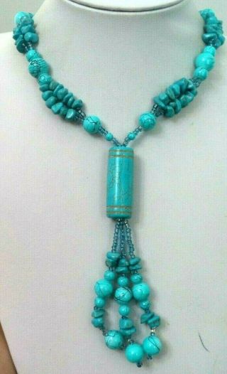 Stunning Vintage Estate High End Turquoise Glass Bead 27.  5 " Necklace G696v
