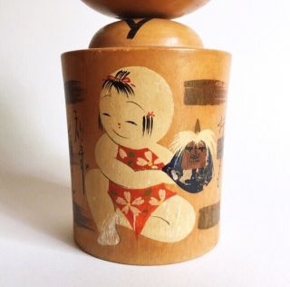 Vintage Kokeshi Nodder Doll w/ Girl & Puppet,  1960s Japanese Modernism Signed 3