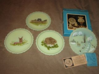 4 Vintage Fenton Mothers Day & Christmas Plates All Hand Painted & Signed Look