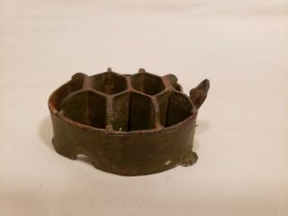 Vintage Single Metal Turtle Flower Frog,  2 1/2 Inches,  Unmarked,  8 Holes 3