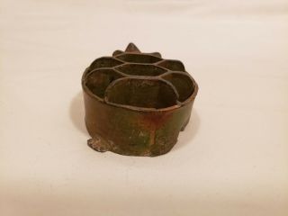 Vintage Single Metal Turtle Flower Frog,  2 1/2 Inches,  Unmarked,  8 Holes 4