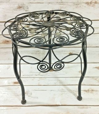 Vintage Wrought Iron Floor Standing Plant Stand Black