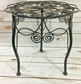 Vintage Wrought Iron Floor Standing Plant Stand Black 6