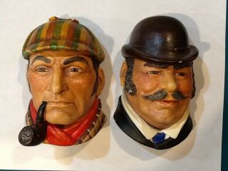 Vintage 1981 Legend Products Chalkware Heads Sherlock Holmes & Dr.  Watson