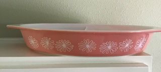 Vintage Pyrex Pink Daisy Pattern Oval Casserole Divided Dish - No Lid