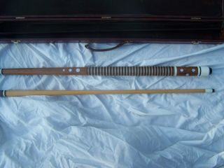 Vtg Pool Cue,  Linien Grip,  Inlay Mother Of Pearl,  Brass Coupling,  With Case